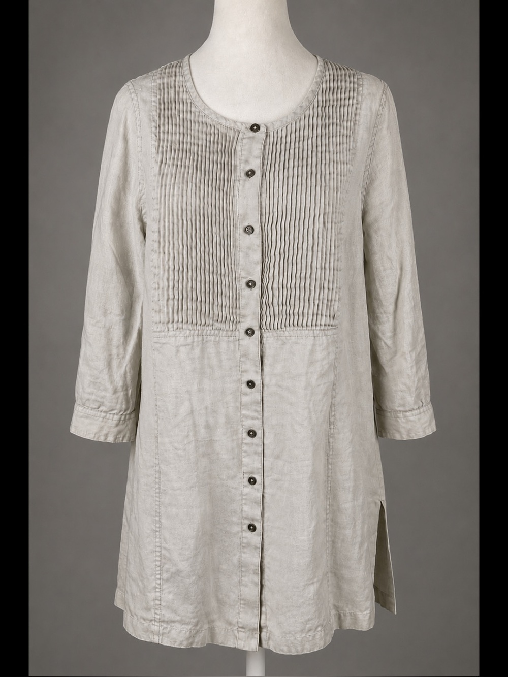 Poetry 100% Ramie Pintuck Tunic Top US 8 UK 12 EU 38 Neutral Minimalist Coastal